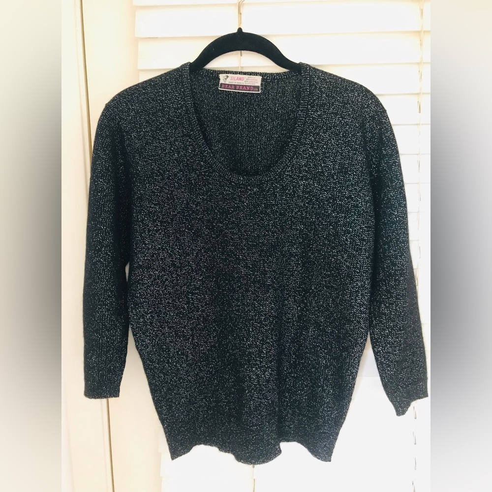 Vintage Silk Angora Wool Blend Black Sweater S / M - Made in Scotland - Metallic